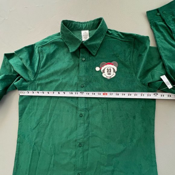 Disney Mickey Corduroy Button Shirt Size LARGE Men Long Sleeve Green Cotton NEW - Picture 7 of 11